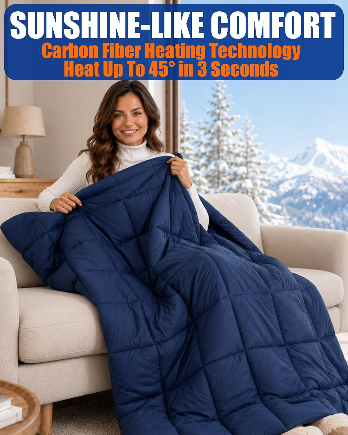 12V Large Heated Blanket Battery Operated,62×55In Portable Cordless Blanket