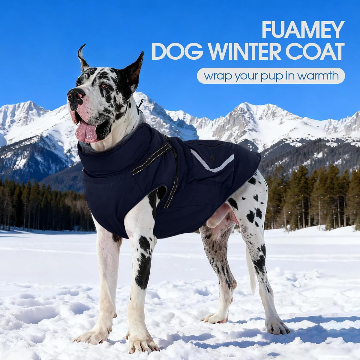 Reflective Dog Winter Coat, Fleece Lined Jacket for Large Dogs Back Zipper, Turtleneck Cozy Doggy Vest Thermal Clothes with Harness, Cold Weather Snow Outfits, Labrador (Dark Blue, 3XL)