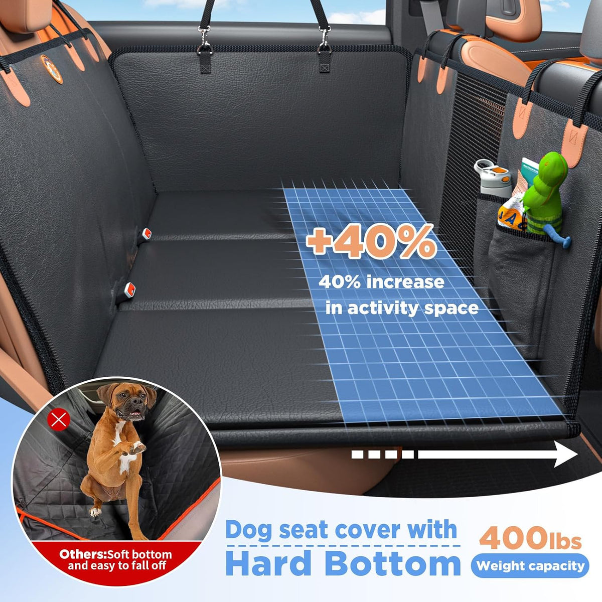 Back Seat Extender for Dogs, Hard Bottom Dog Car Seat Cover