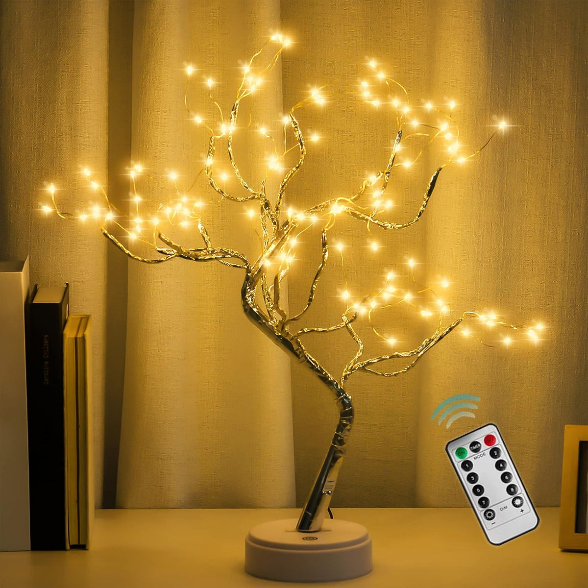 108 LED Sparkly Fairy Tree Lamp, Warm White, Remote Control, Usb/Battery, 8 Modes, DIY Bonsai Decor, Festival Decoration Light