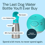 Insulated Dog Water Bottle - 24 Oz Blue, Stainless Steel