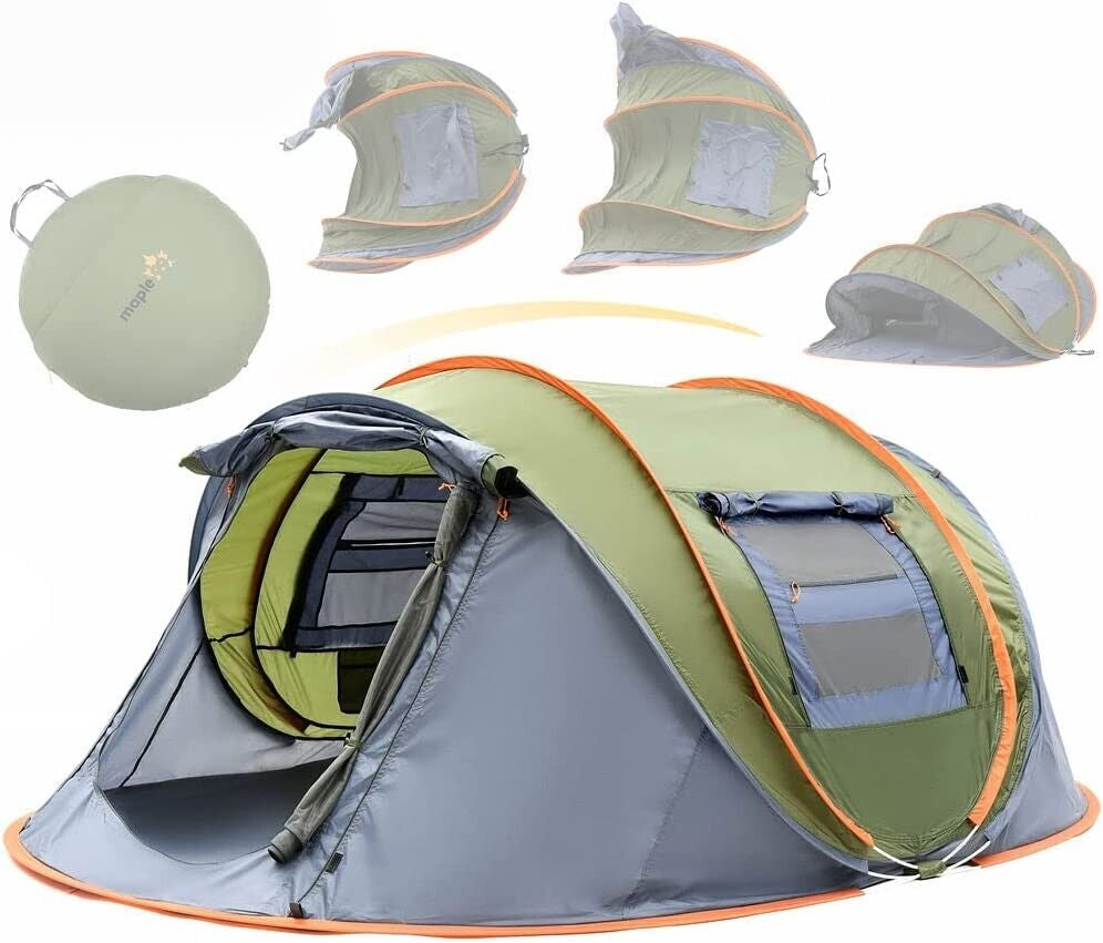 Camping Tent - 4-Person Easy Pop up Tent with 2 Doors - UPF50+ Waterproof