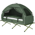 Outdoor 1-Person Folding Tent Elevated Camping Cot W/Air Mattress Sleeping Bag