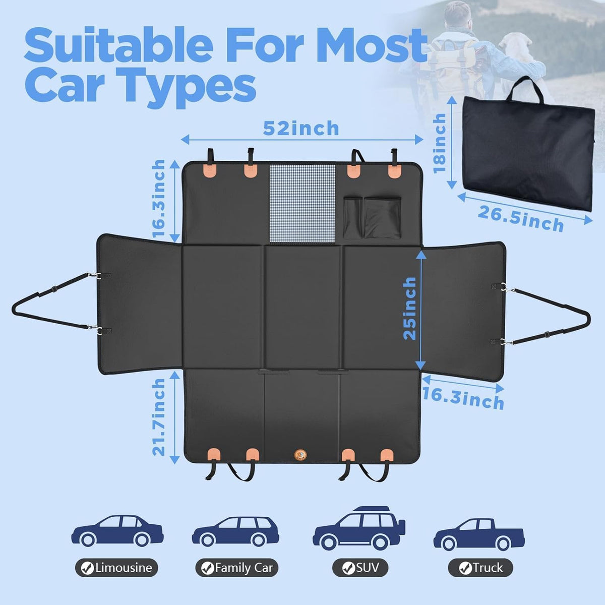 Back Seat Extender for Dogs, Hard Bottom Dog Car Seat Cover