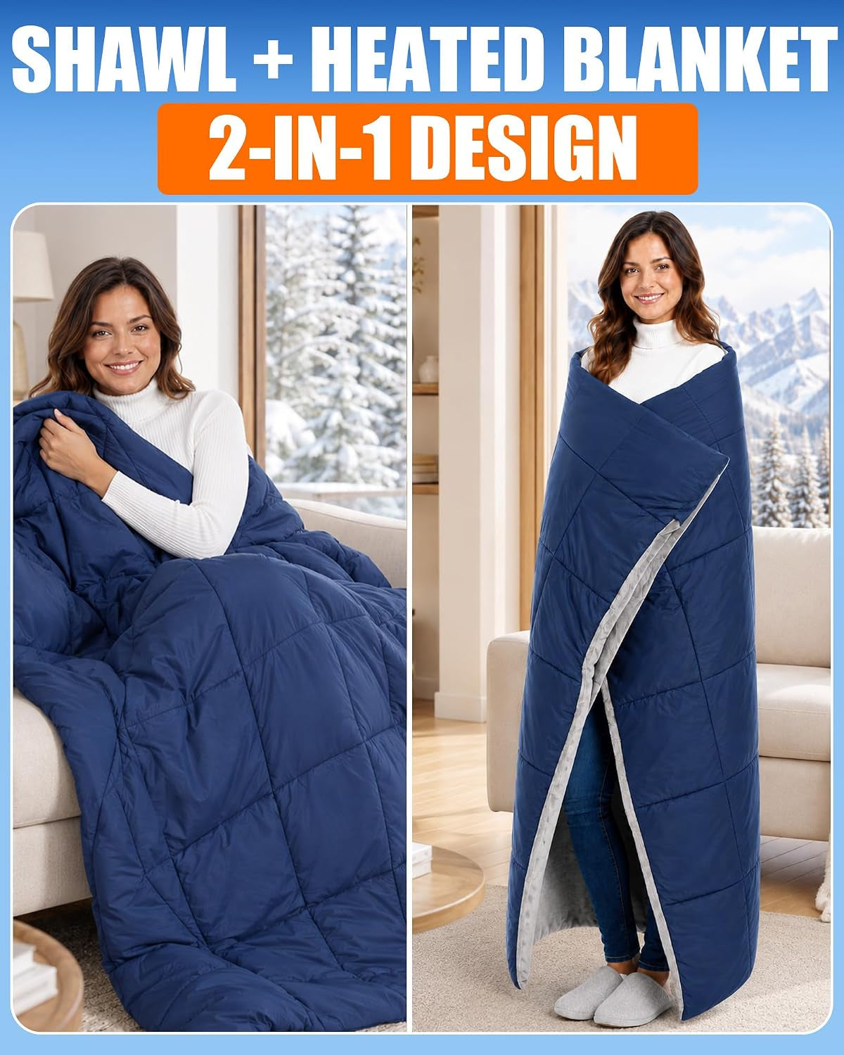 12V Large Heated Blanket Battery Operated,62×55In Portable Cordless Blanket