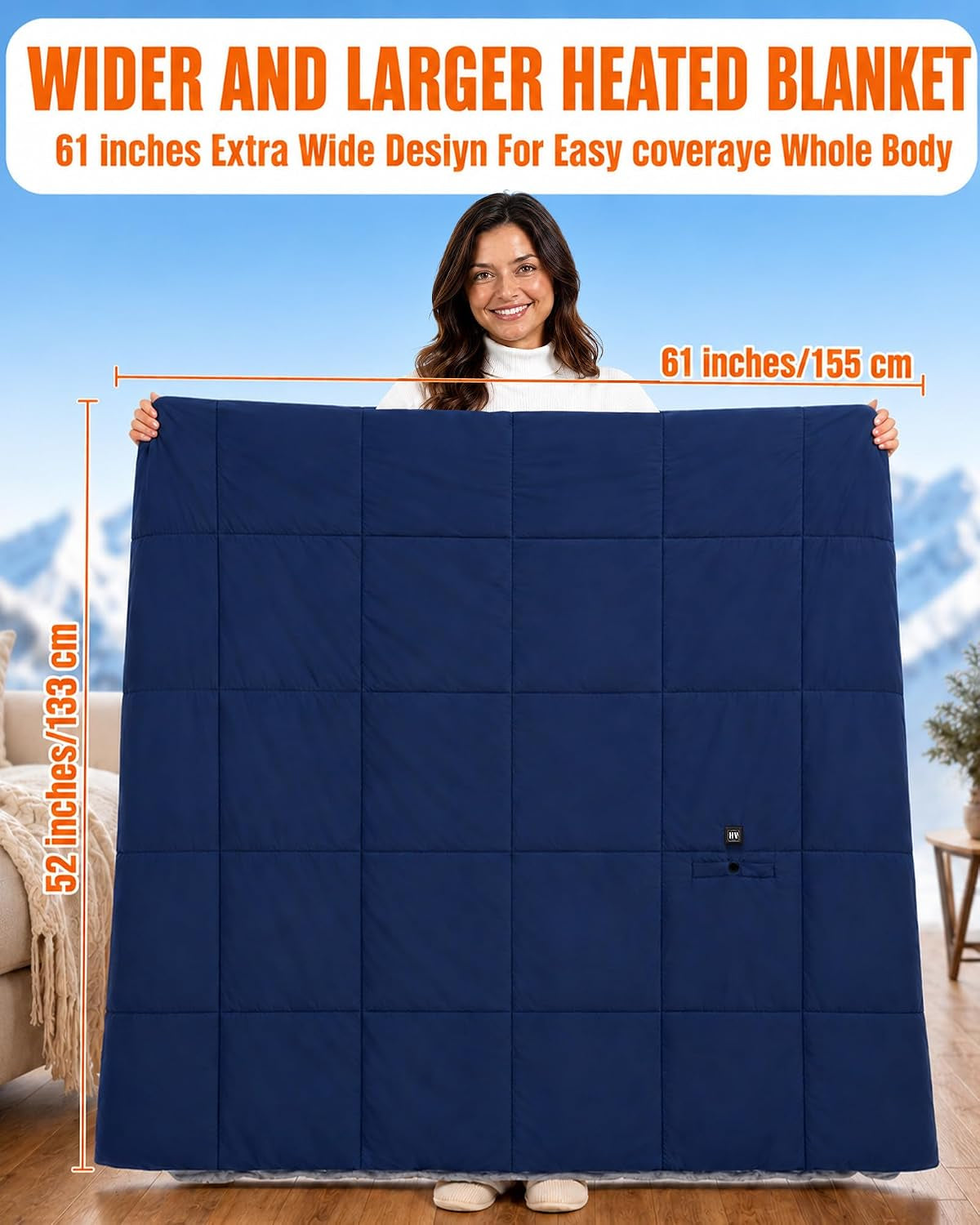 12V Large Heated Blanket Battery Operated,62×55In Portable Cordless Blanket