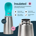 Insulated Dog Water Bottle - 24 Oz Blue, Stainless Steel