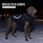 Reflective Dog Winter Coat, Fleece Lined Jacket for Large Dogs Back Zipper, Turtleneck Cozy Doggy Vest Thermal Clothes with Harness, Cold Weather Snow Outfits, Labrador (Dark Blue, 3XL)