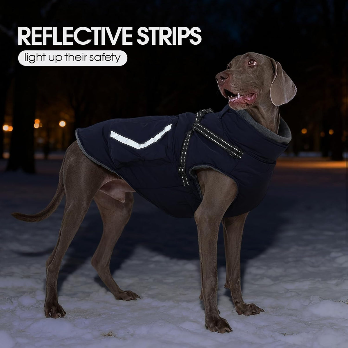 Reflective Dog Winter Coat, Fleece Lined Jacket for Large Dogs Back Zipper, Turtleneck Cozy Doggy Vest Thermal Clothes with Harness, Cold Weather Snow Outfits, Labrador (Dark Blue, 3XL)