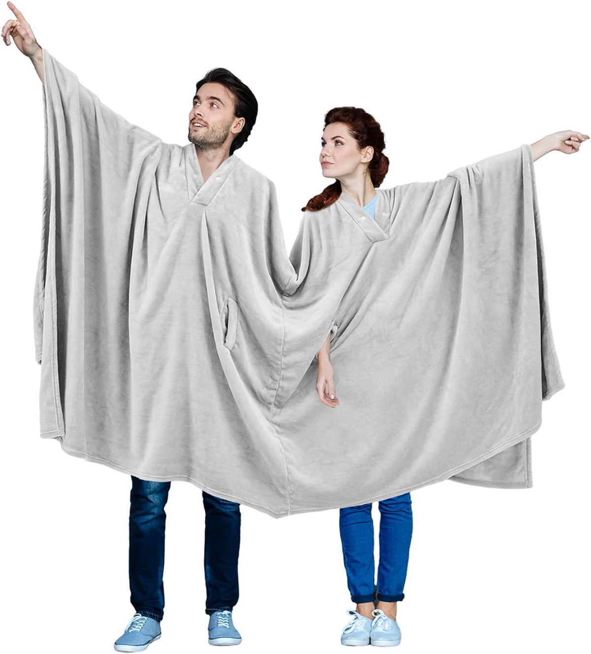 Couples Wearable Blanket – Light Gray, 82 × 98 in