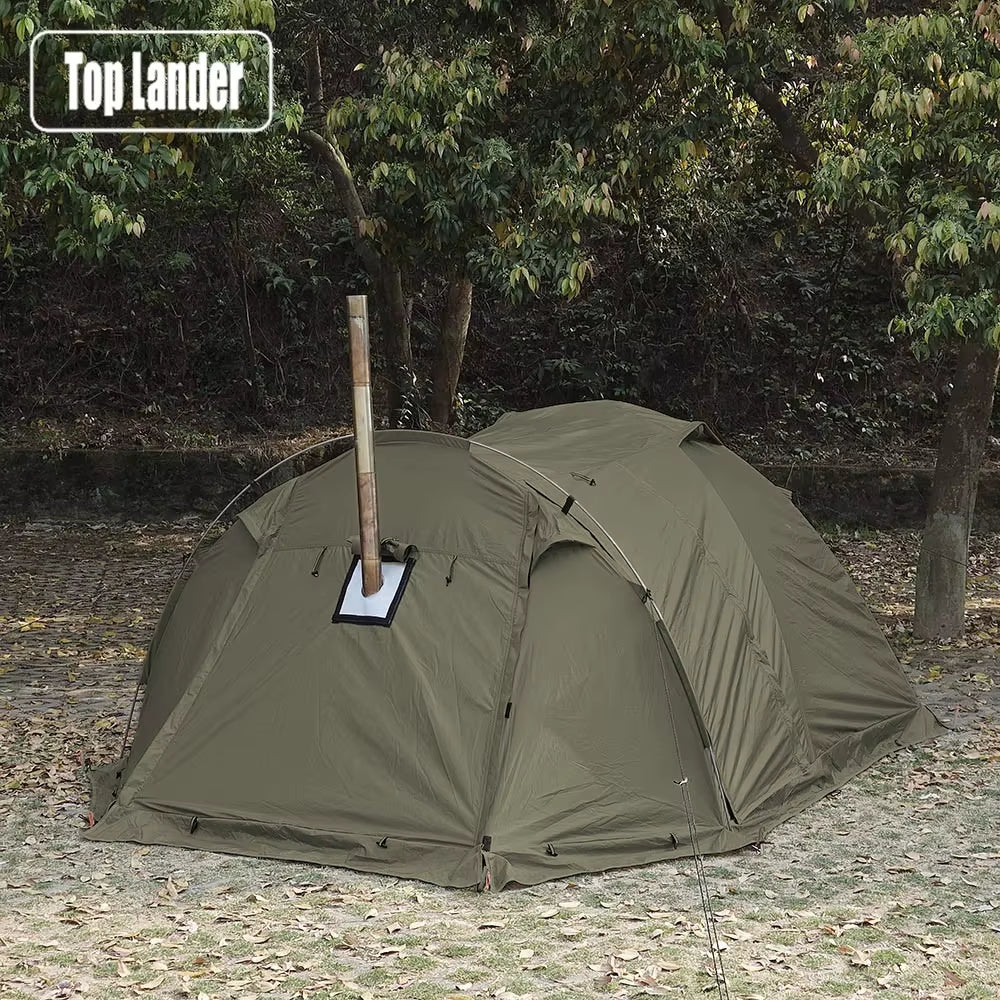 Fireproof 2 Person Winter Tent Hot Tent Waterproof Tunnel Dome Tent with Stove Jack and Snow Skirt for Camping Hiking 4 Season