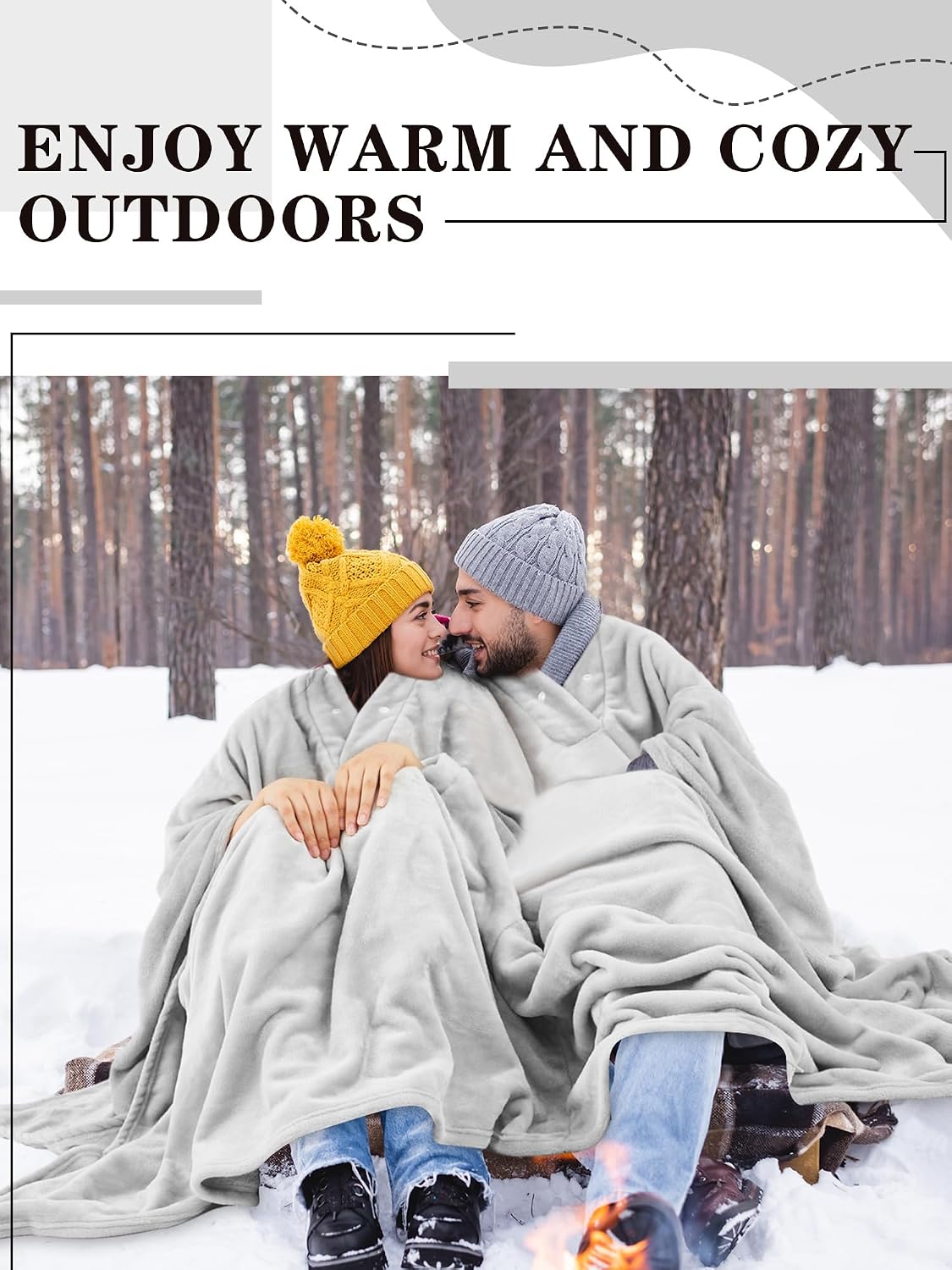 Couples Wearable Blanket – Light Gray, 82 × 98 in