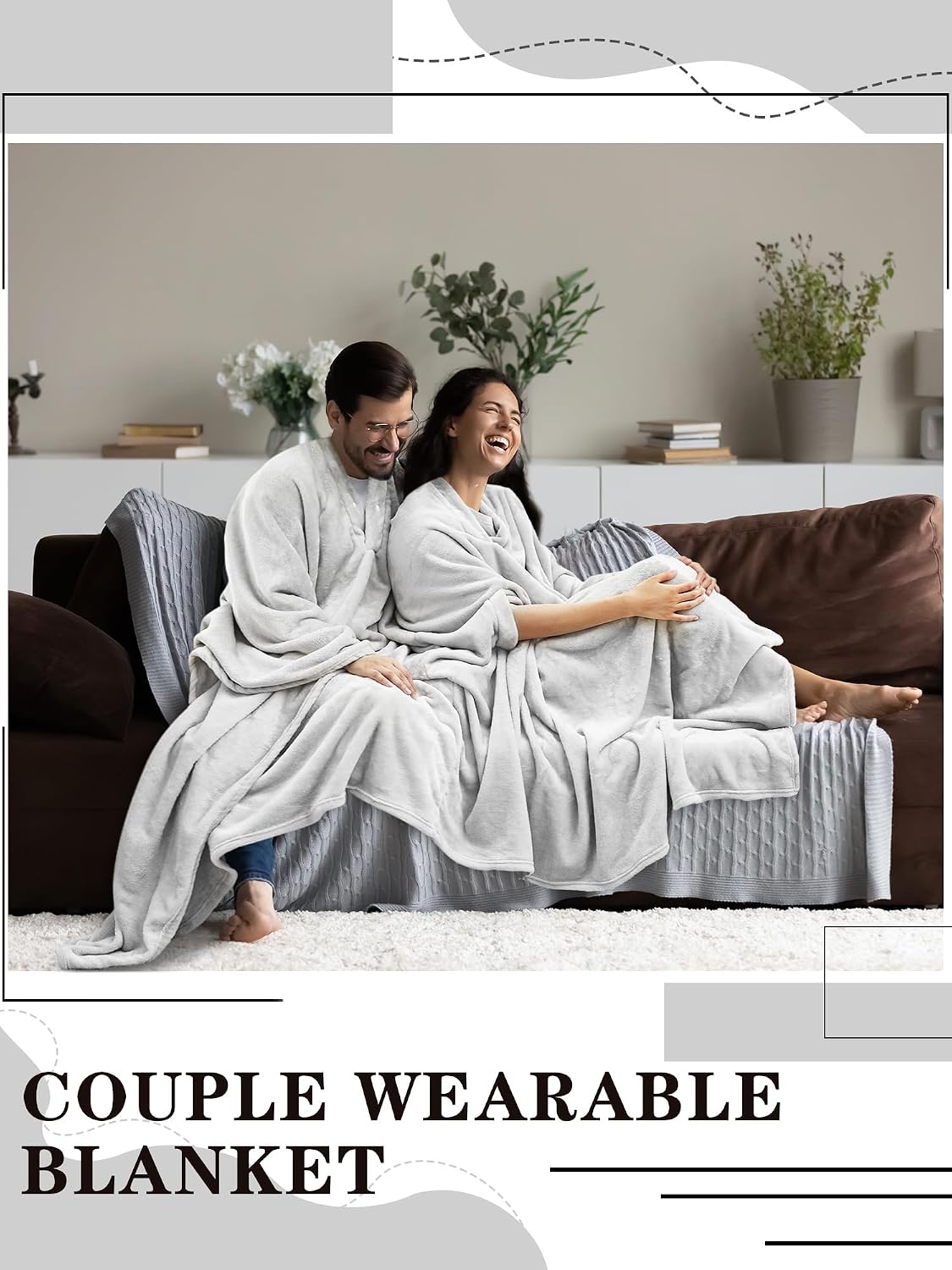 Couples Wearable Blanket – Light Gray, 82 × 98 in