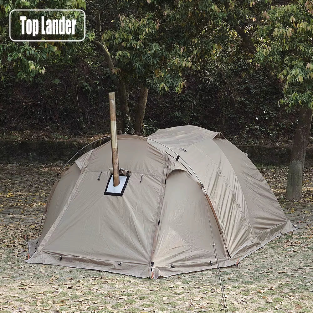 Fireproof 2 Person Winter Tent Hot Tent Waterproof Tunnel Dome Tent with Stove Jack and Snow Skirt for Camping Hiking 4 Season