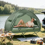 Outdoor 1-Person Folding Tent Elevated Camping Cot W/Air Mattress Sleeping Bag
