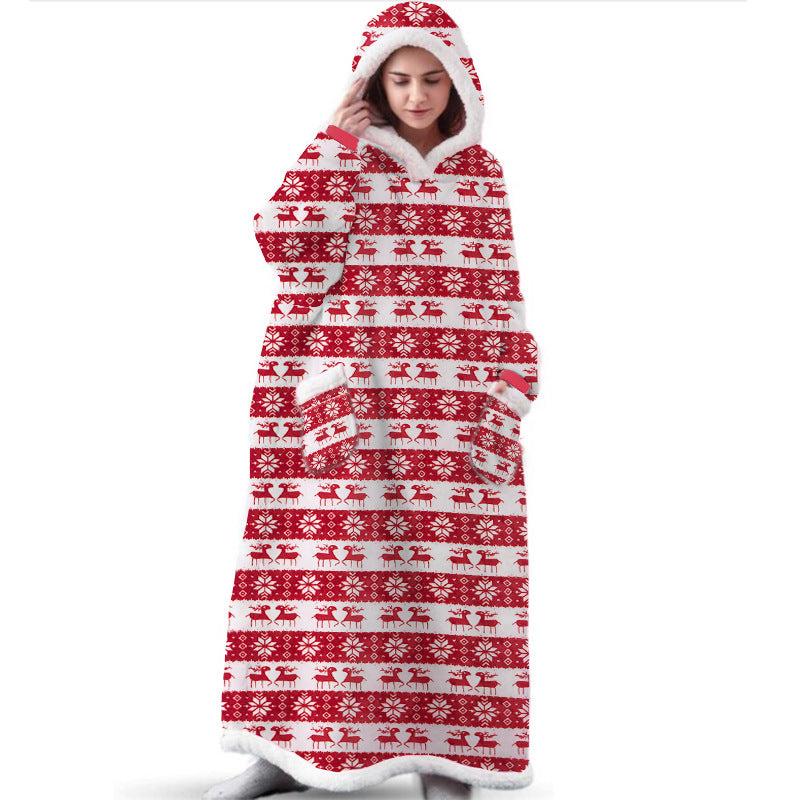 Christmas elk print wearable hoodie blanket – Vitado