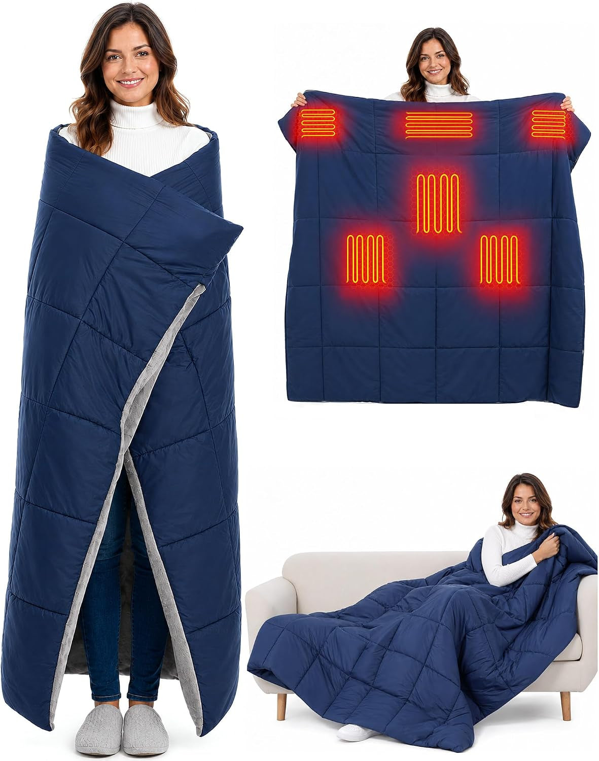 12V Large Heated Blanket Battery Operated,62×55In Portable Cordless Blanket