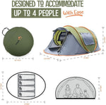 Camping Tent - 4-Person Easy Pop up Tent with 2 Doors - UPF50+ Waterproof