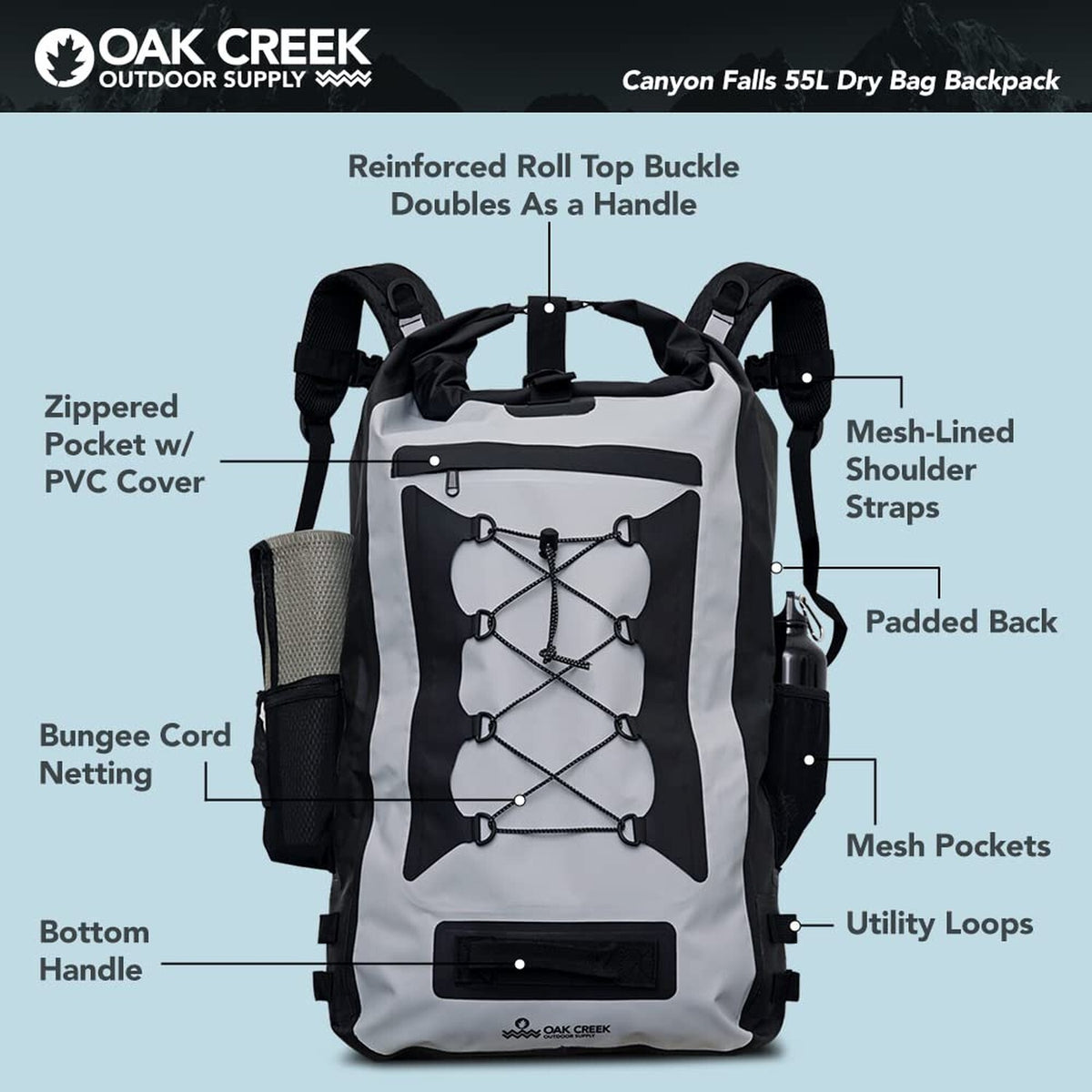 Canyon Falls (55L) XL Dry Bag Backpack. Premium Waterproof Backpack with Padd...