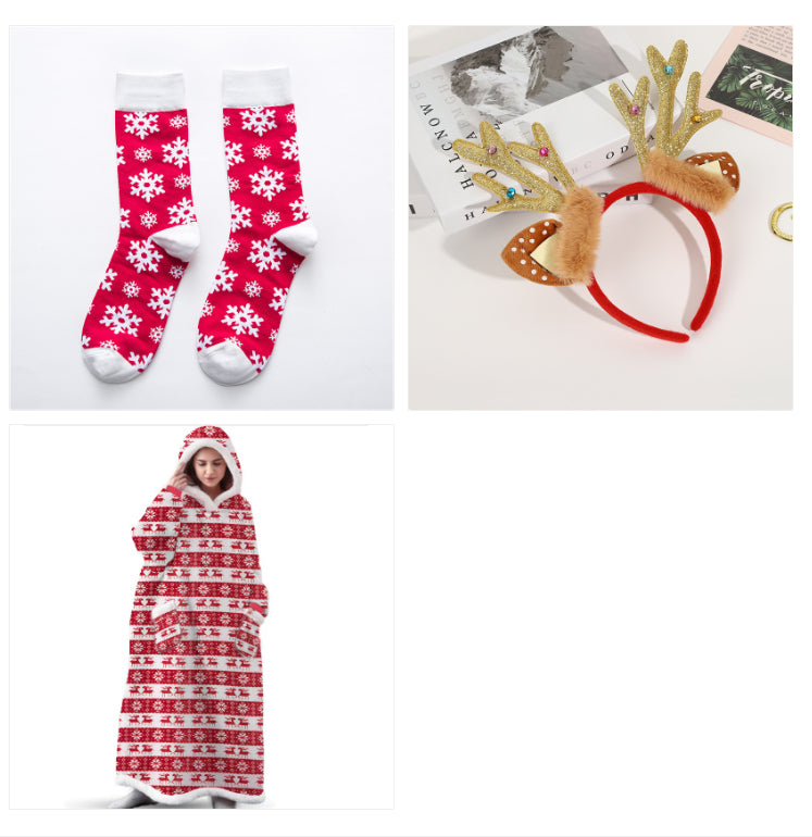 Christmas elk print wearable hoodie blanket – Vitado (photo 3)