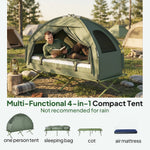 Outdoor 1-Person Folding Tent Elevated Camping Cot W/Air Mattress Sleeping Bag