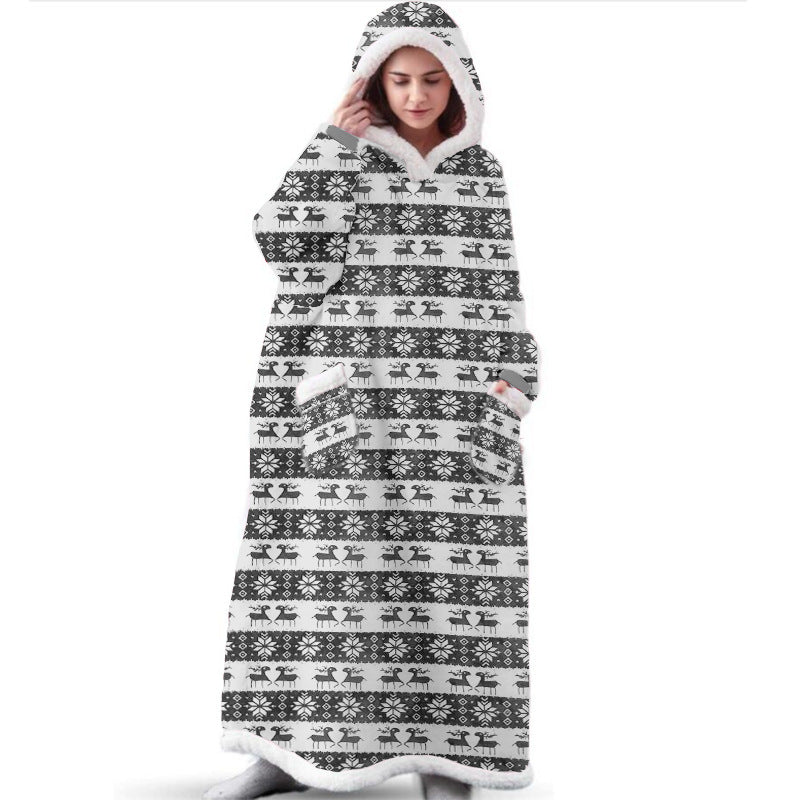 Christmas elk print wearable hoodie blanket – Vitado (photo 2)