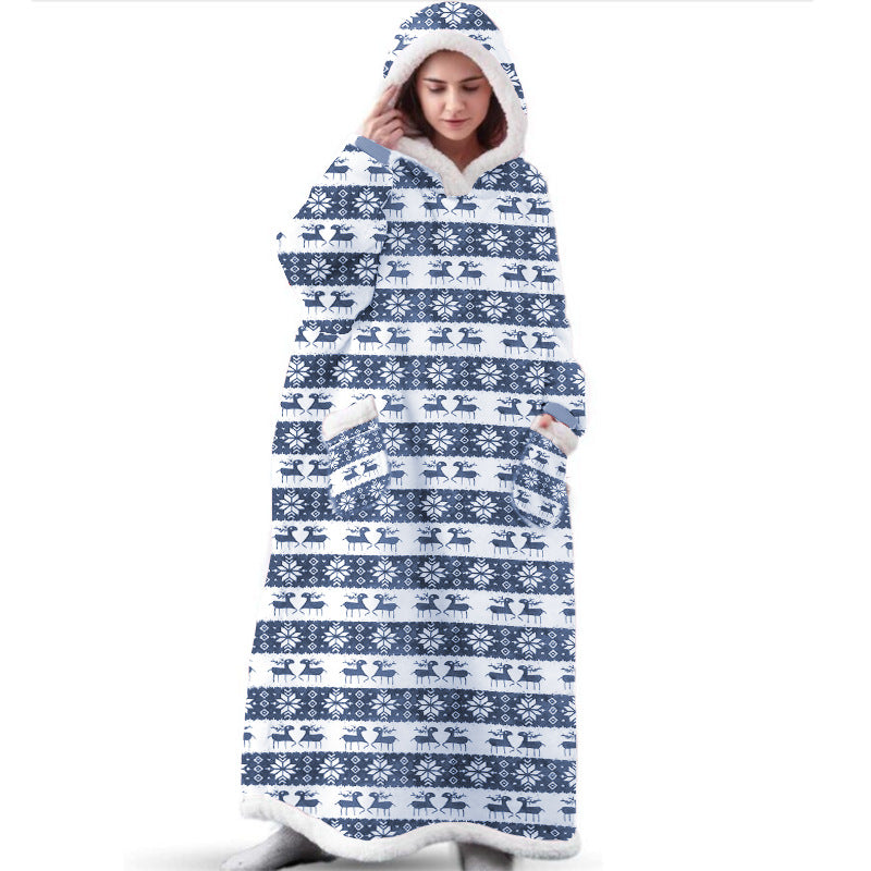 Christmas elk print wearable hoodie blanket – Vitado (photo 4)
