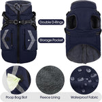 Reflective Dog Winter Coat, Fleece Lined Jacket for Large Dogs Back Zipper, Turtleneck Cozy Doggy Vest Thermal Clothes with Harness, Cold Weather Snow Outfits, Labrador (Dark Blue, 3XL)