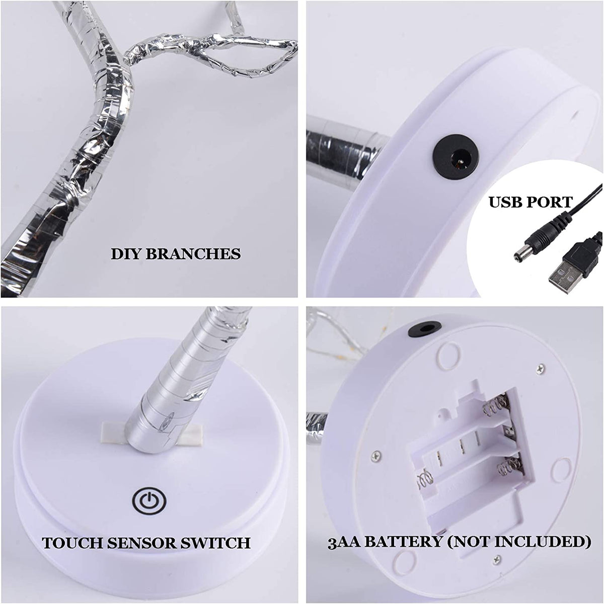 108 LED Sparkly Fairy Tree Lamp, Warm White, Remote Control, Usb/Battery, 8 Modes, DIY Bonsai Decor, Festival Decoration Light