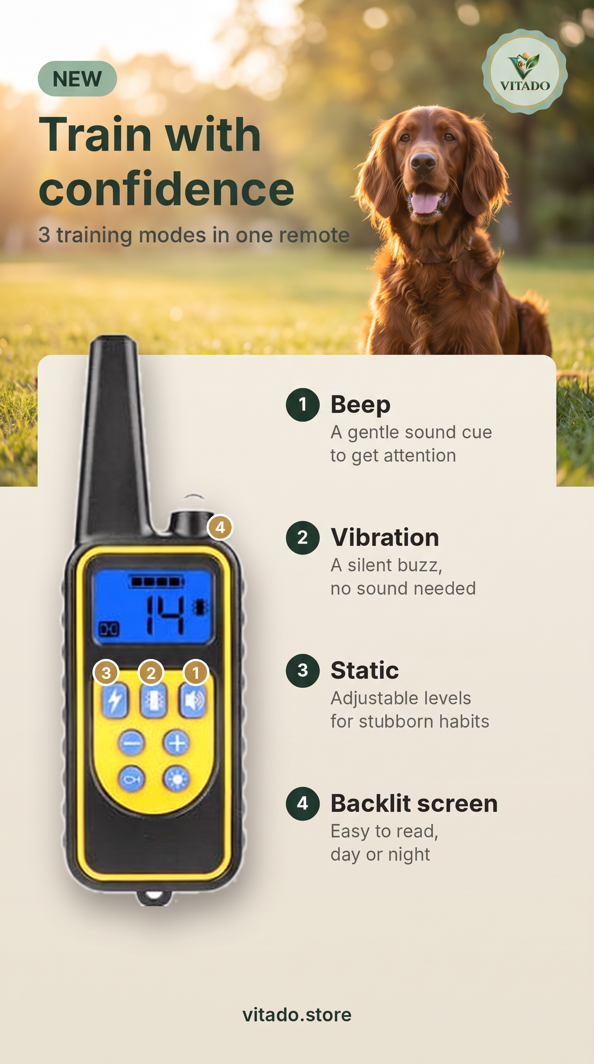 Training remote with beep, vibration and backlit screen