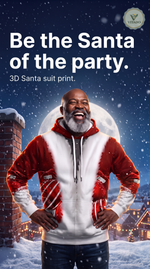Man in the red and white 3D Santa suit print hoodie on a snowy rooftop